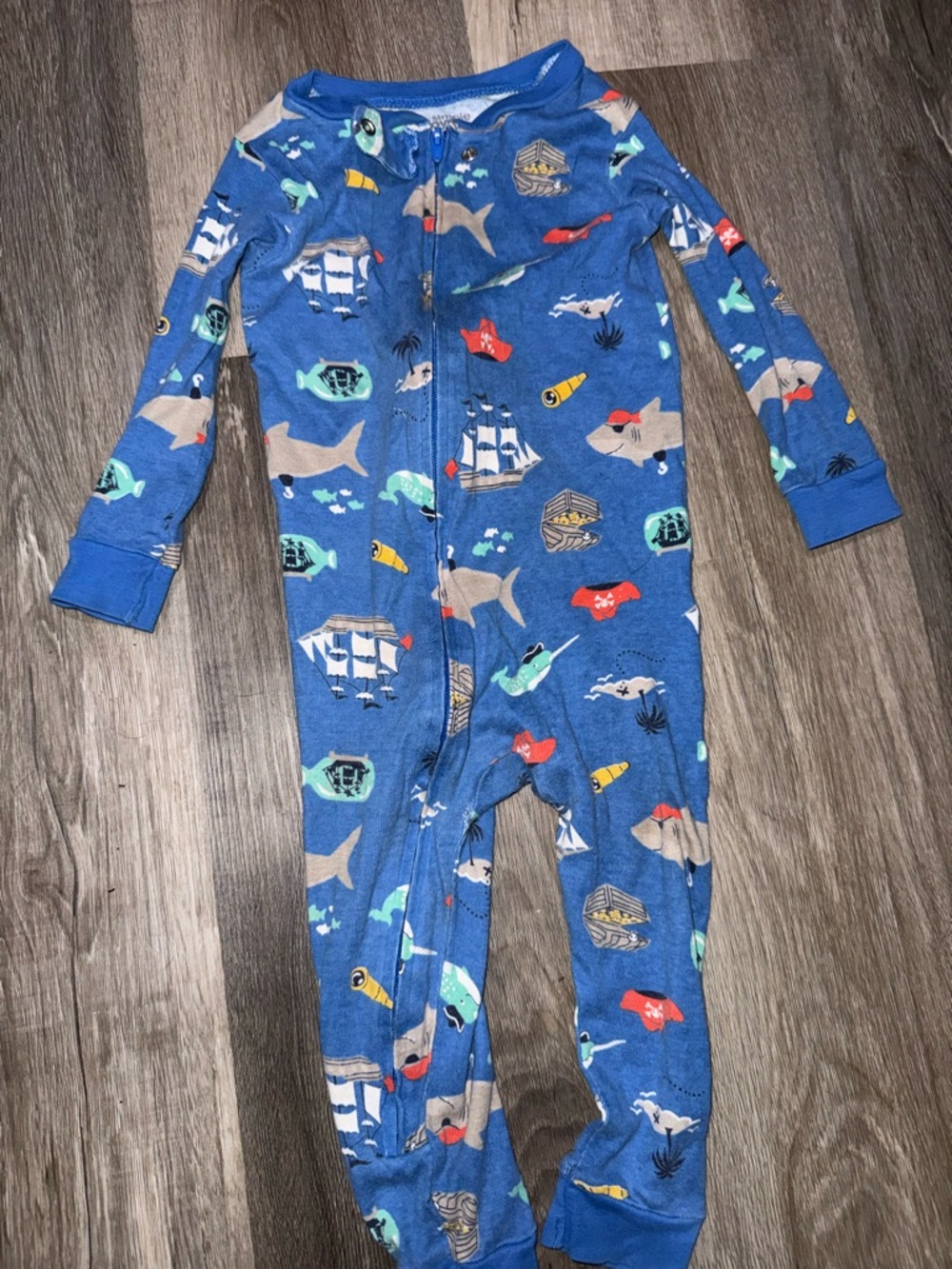 Simple Blue Nautical & Sea Creature Footed One-Piece